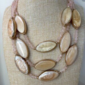 Chico's Necklace Layered Beaded Pink Beige, Neutral, Statement, Multi Strand,